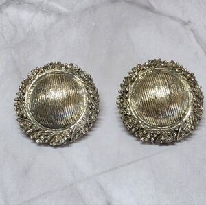 Vintage STAR Gold Tone Dome Clip Earrings Textured Classic